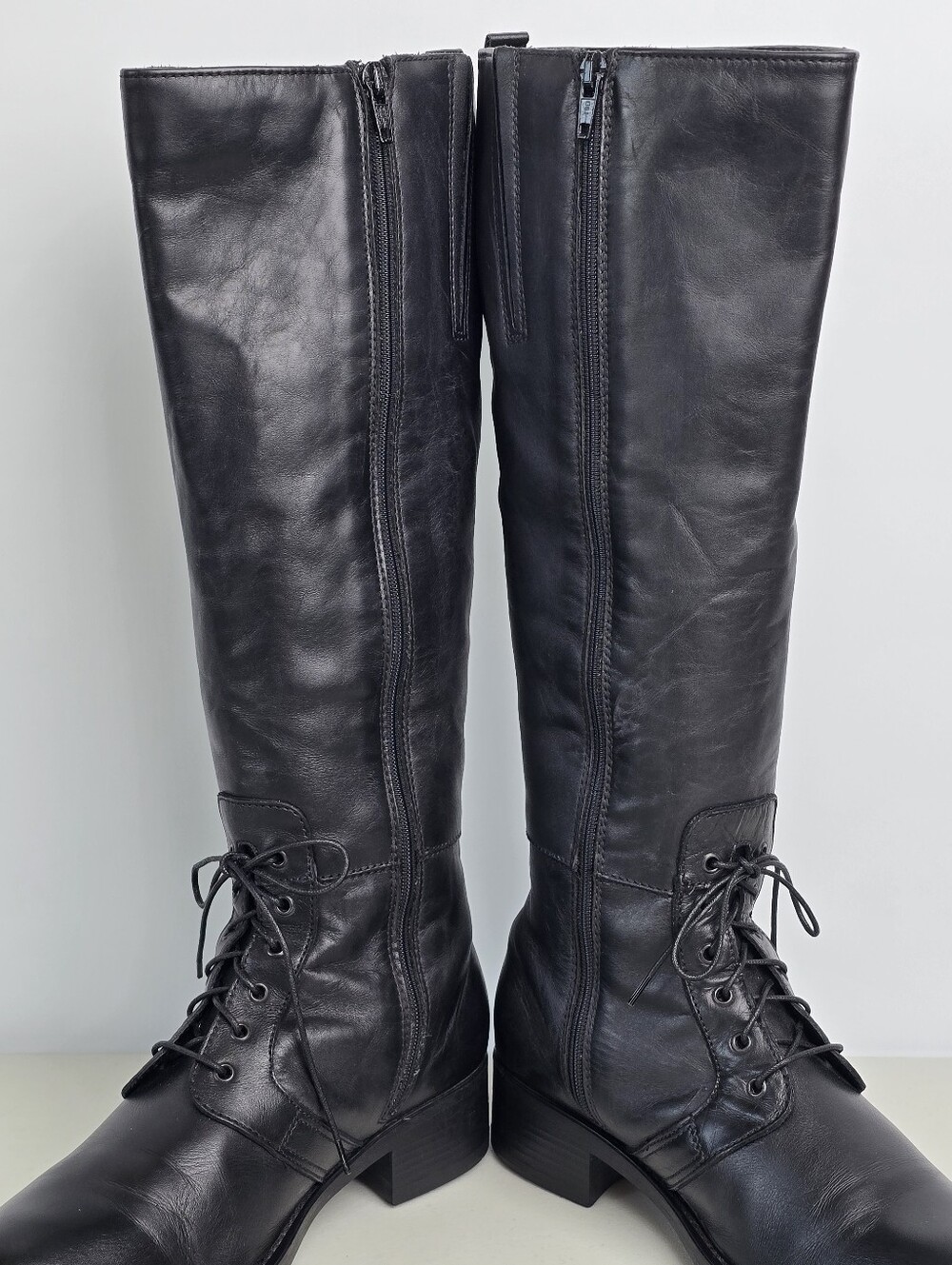 La Canadienne Black Leather Knee High Lace-Up Sude Zip Riding Boots Size 7.5 - Picture 6 of 14